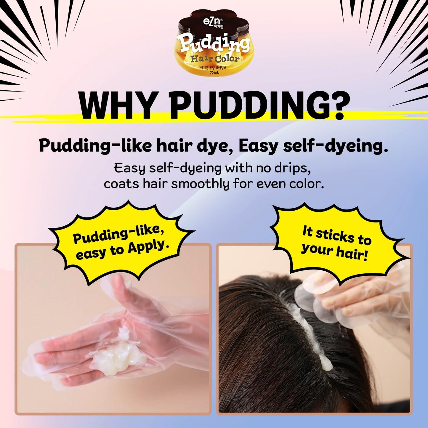 eZn Pudding Hair Dye, Ammonia-Free, Semi-Permanent DIY Korean Hair Dye Color with Keratin, Odorless Gentle for Sensitive Skin No Skin Irritation (Damask Rose)