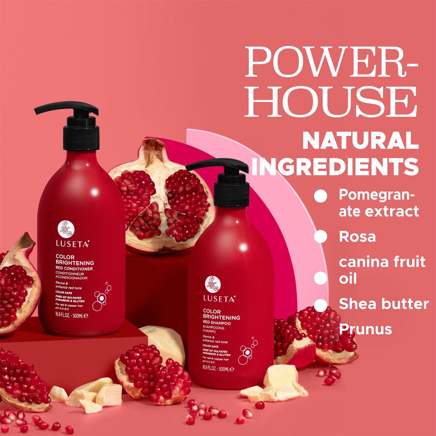 Luseta Red Hair Shampoo & Conditioner Set for Color Treated, Sulfate and Paraben Free for Copper Brightening, Strengthening Follicles With Pomegranate Extract 2 x 16.9oz