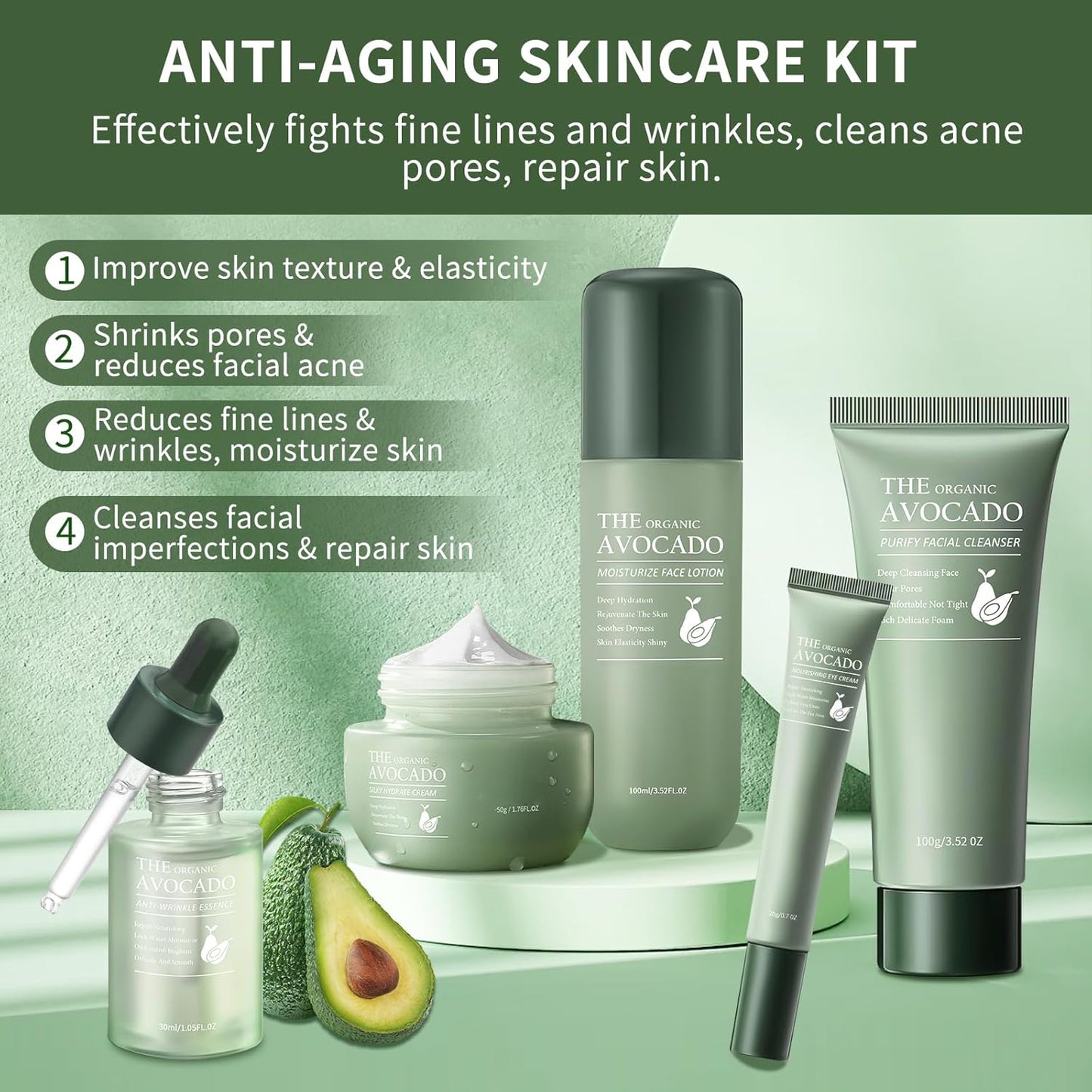 Avocado Skin Care Set, 13-In-1 Travel Skincare Kits for Hydrating & Soothing Skin, Daily Care Routine Kit with Avocado, Anti Aging Facial Kit for Women, Reduces Acne, Fine Lines & Wrinkles.