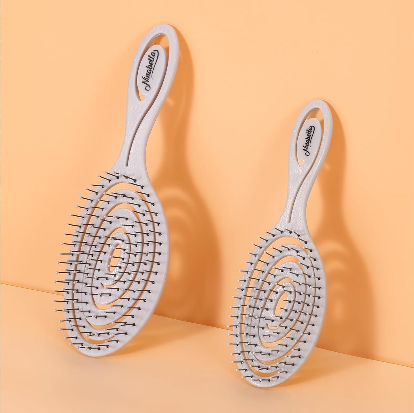 Ninabella Mini Spiral Brush - Hair Brush Detangler for Women - Pro Shower for Curly or Thick Hair - Small Travel Detangling Vent Hairbrushes -Light Grey