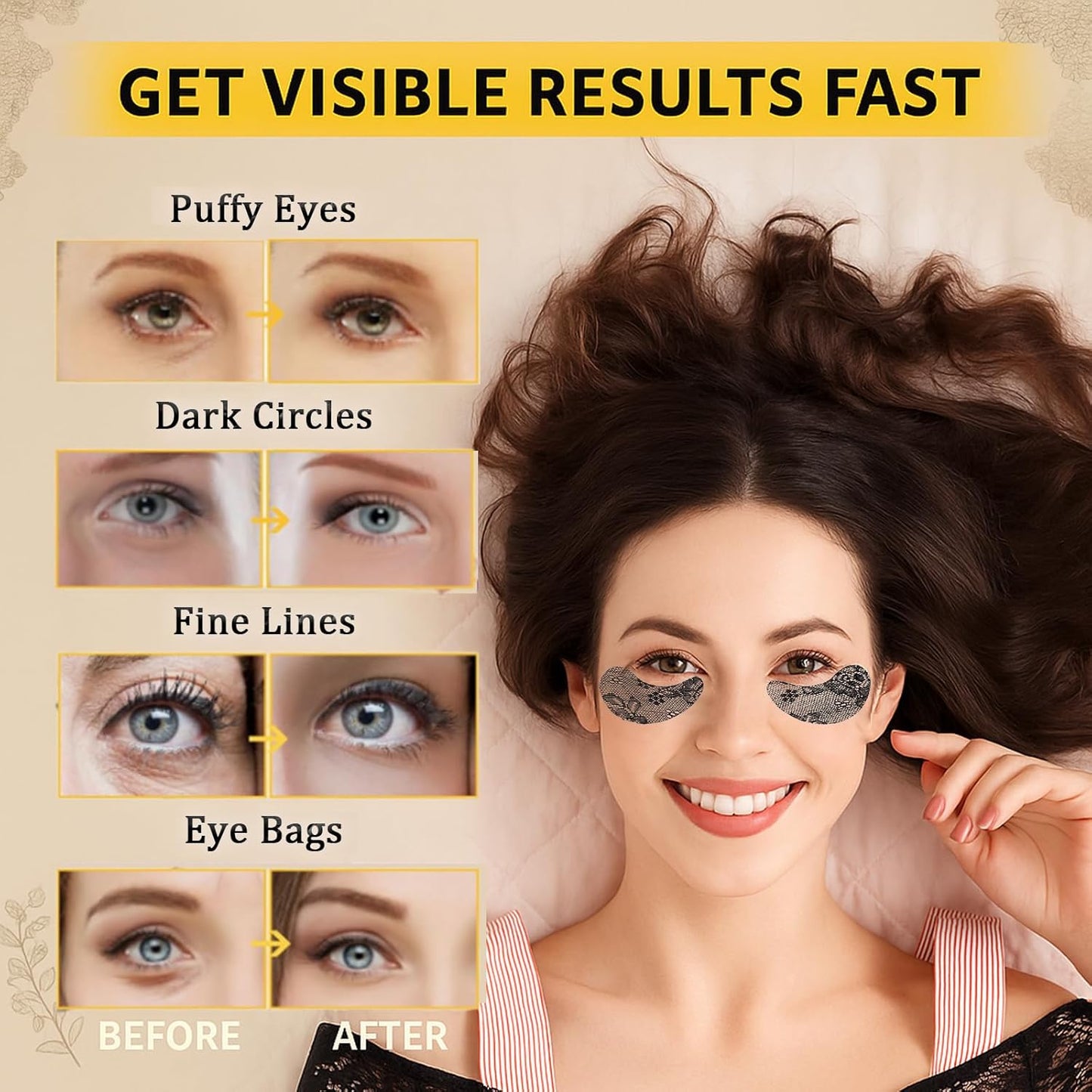 Under Eye Patches（24 Pairs），Lace Eye Mask for Puffy Eyes and Dark Circles，Collagen Skin Care Products，Hydrating, Smoothing, Brightening，Anti-Aging Eye Patch for Under Eye Bags