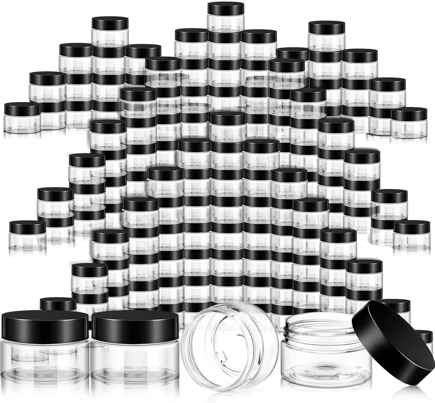 SATINIOR 100 Pcs Plastic Jars with Lids Small Containers Lids Wide Mouth Small Plastic Containers for Lotion Cream Rhinestones Body Butters Travel Storage(4 oz,Black)
