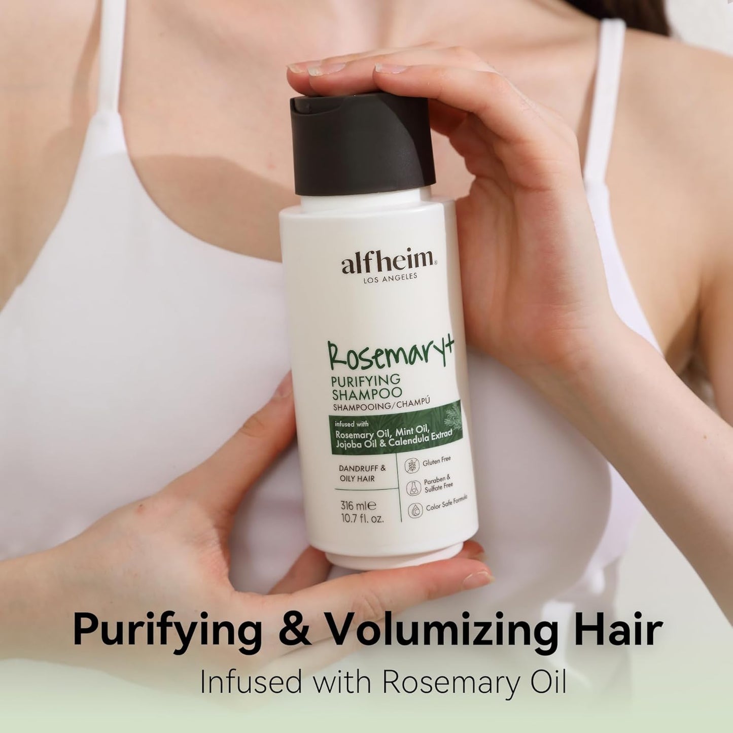 ALFHEIM Rosemary+ Purifying Shampoo for Oily & Fine Hair with Rosemary, Peppermint & Jojoba Oils – Travel Size – Deep Cleanse, Balance & Refresh – Vegan, Sulfate-Free, Cruelty-Free – 10.7 oz / 316 ml