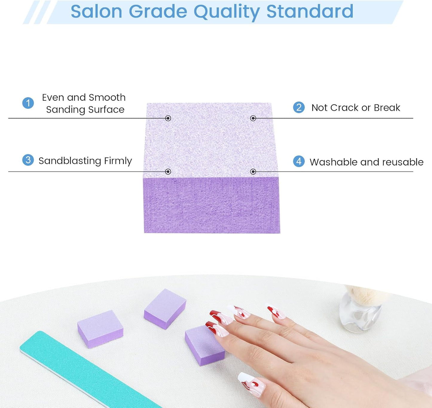 Nail Buffer Block, 100 PCS Mini Buffers, 2 Way Coarse Grit 80/100, 1.3 inch Long, Small Buffing Kits for Nail Gel Polish, Acrylic & Press-On Nails Prep, Pedicure & Manicure, Purple