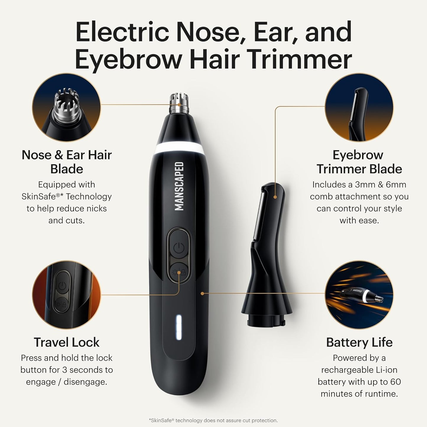MANSCAPED® Weed Whacker® 3.0 PRO - Men's Electric Nose, Ear & Eyebrow Hair Trimmer – SkinSafe® Dual-Head System, LED Spotlight, Waterproof, Rechargeable, Travel Lock, Eyebrow Comb Attachment