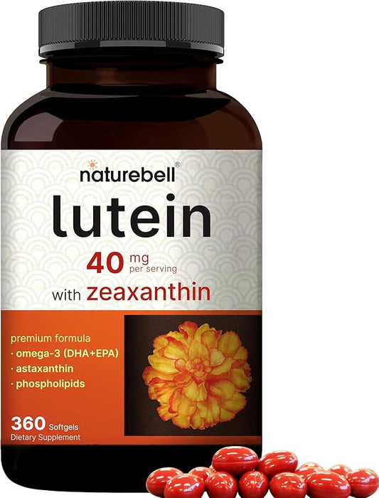 Lutein 40mg and Zeaxanthin 1,600mcg Per 360 Softgels 4 in 1 with Omega-3s, Astaxanthin,