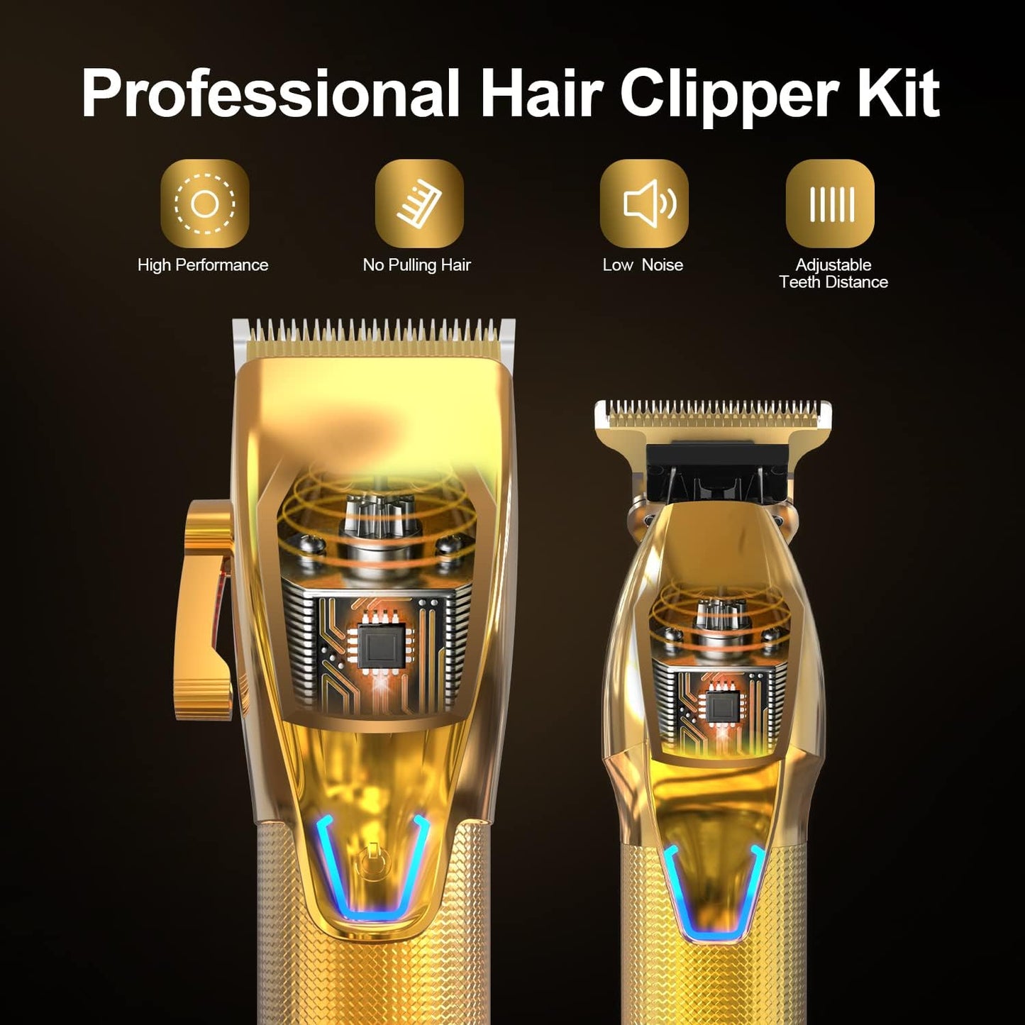 Cordless Hair Clippers for Men,Professional Hair Clippers Trimmer Kit,Barber Fading Clipper and Zero Gap T-Blade Trimmer Set with LED Display for Mens Gifts(Gold)