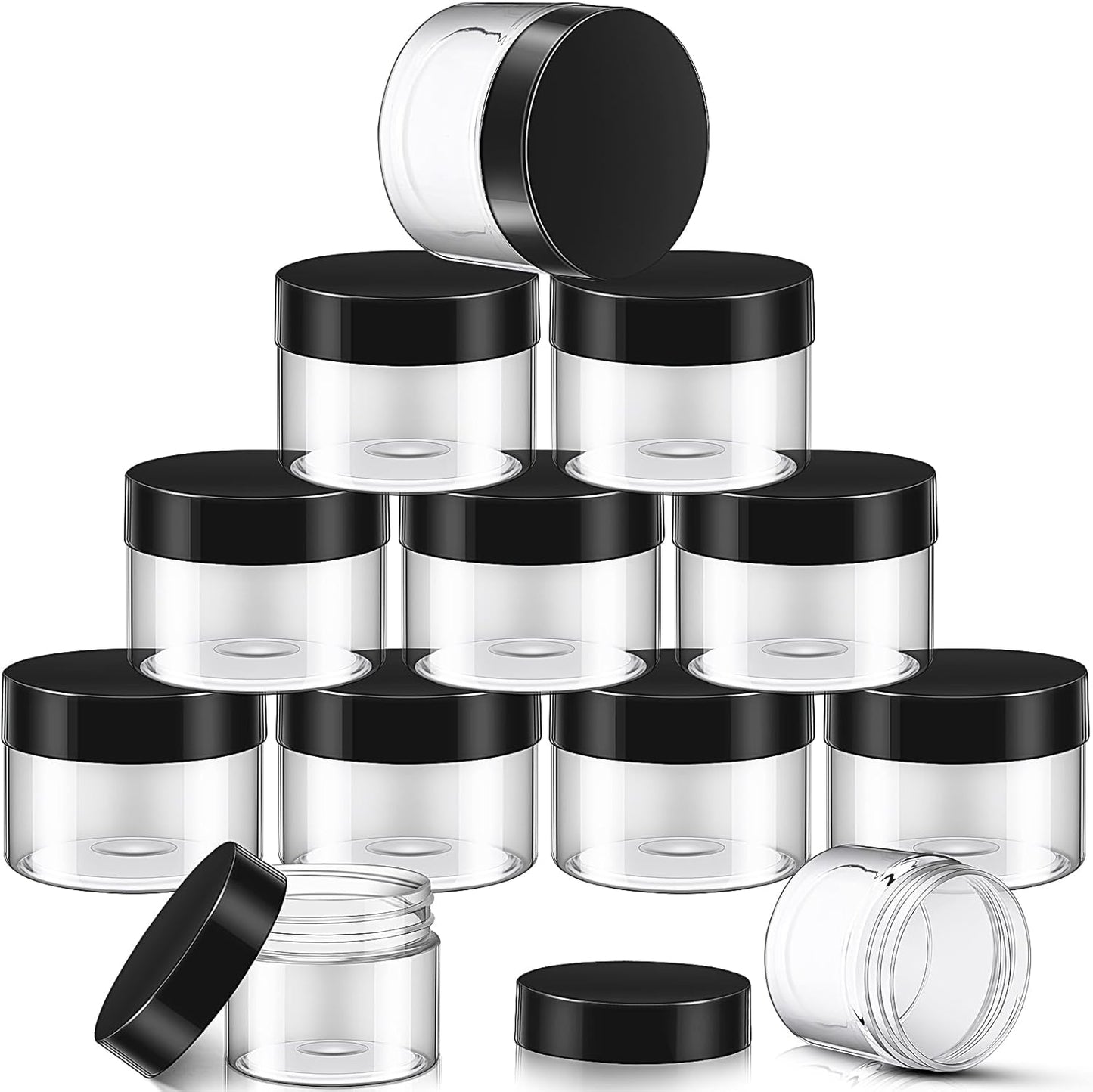 SATINIOR 12 Pack Plastic Container Jars with Lids Round Clear Travel Cosmetic Container Slime Jar for Toiletries, Lotion, Cream, Ointment, Makeup, Rhinestone, Sample, Kitchen Storage(8 oz,Black)