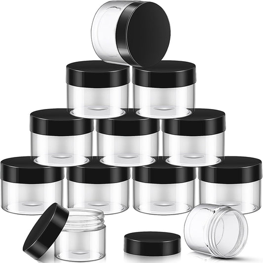 SATINIOR 12 Pack 12 oz Plastic Container Jars with Lids Round Clear Travel Cosmetic Container Slime Jars for Toiletries, Lotion, Cream, Ointments, Makeup, Rhinestone, Samples, Kitchen Storage(Black)