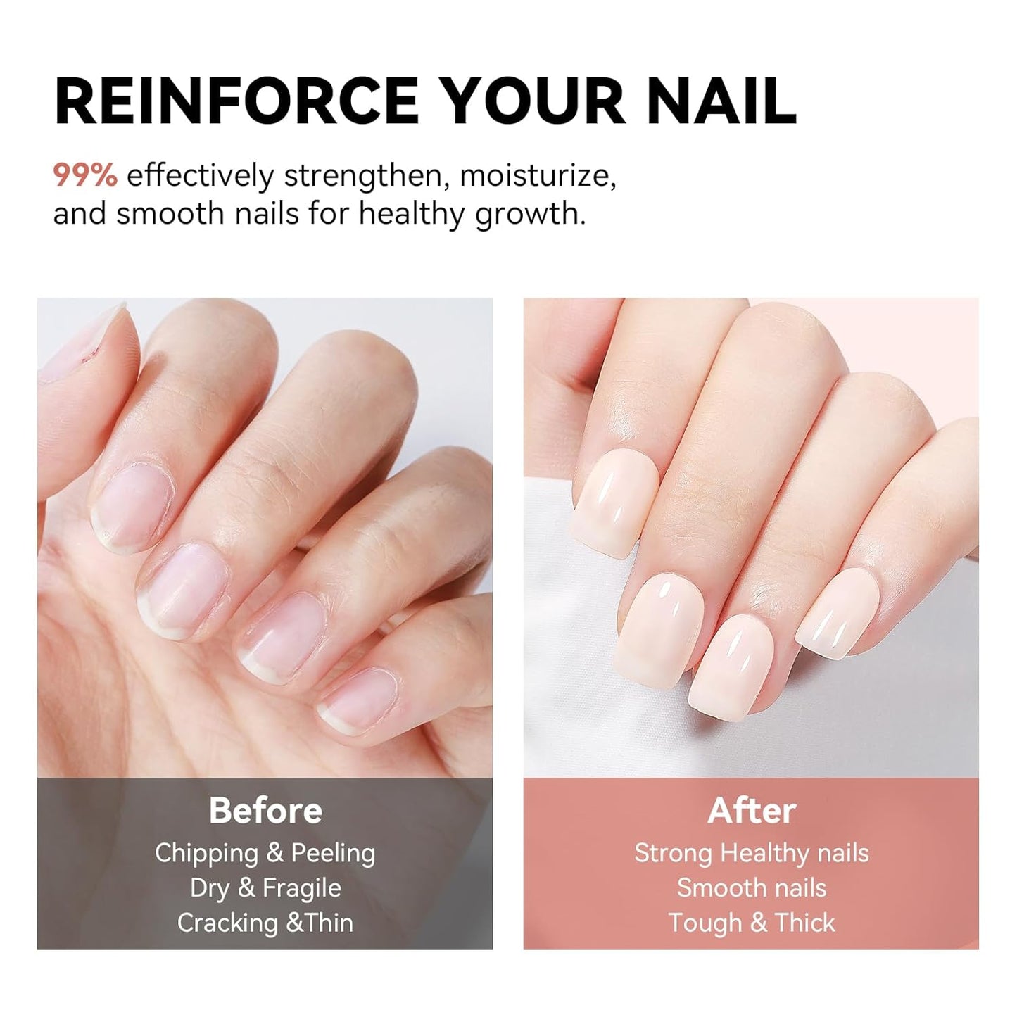 Nail Strengthener Natural Nails Hardener Extra Strong and Growth Nude Nail Repair Strengthening Polish Ridge Filler for Weak and Damaged Nails 12ML