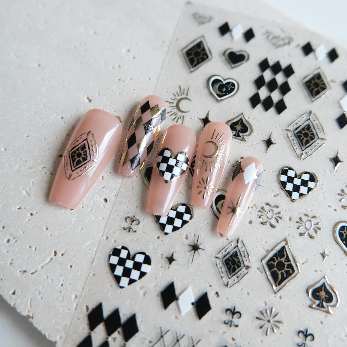 Black White Plaid Nail Stickers, Embossed Decals for Art Design, Self-Adhesive Accessories for Women, Nail Supplies