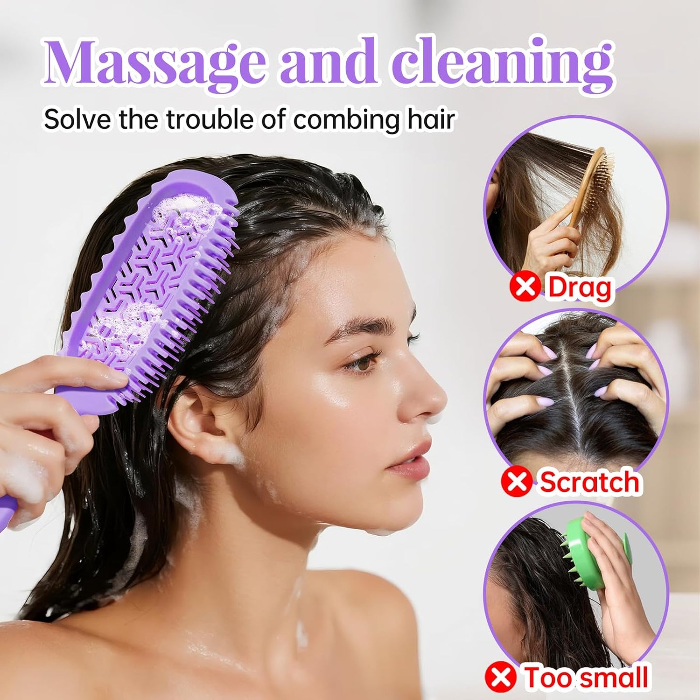 Detangler Hair Brush for Wet and Dry Hair, curl defining brush,curl brush for curly hair wet for Shower & Travel - Purple