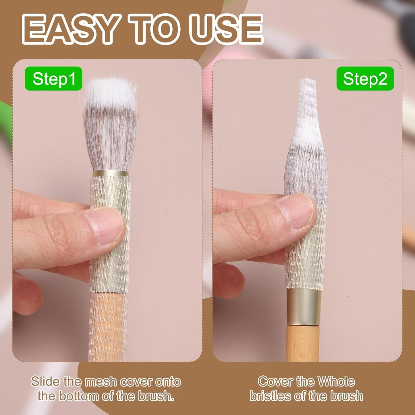 uxcell 100Pcs Makeup Brush Protector, 8cm Plastic Reusable Expandable Mesh Cover for Cosmetic Brush Storage Bud of Rose, Clear