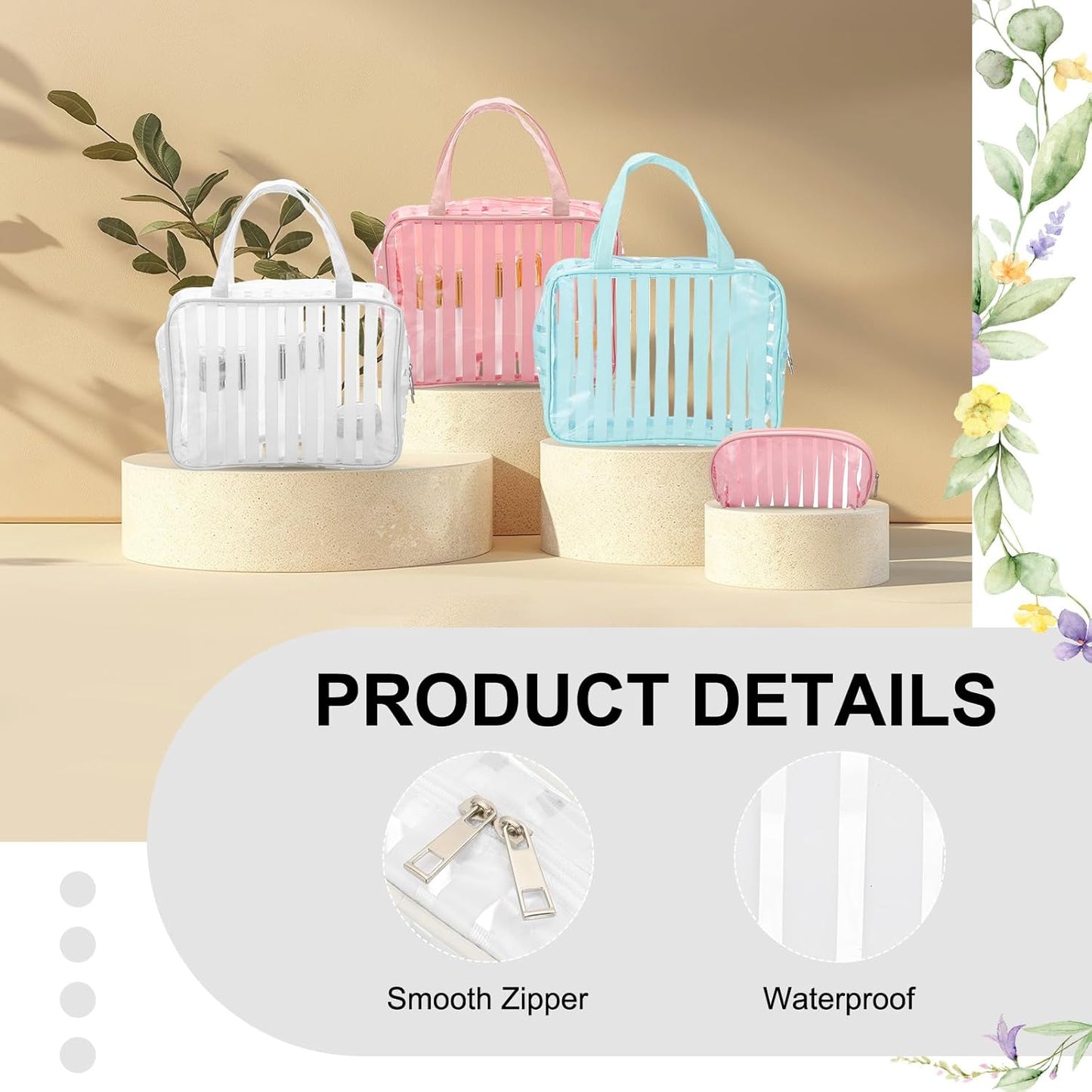 PATIKIL Clear Makeup Cosmetic Bag, 8"x5.7"x2.5" Transparent PVC Travel Toiletry Bag Waterproof Vinyl Organizer Makeup Pouch with Zipper for Women Men Airport Airline, White