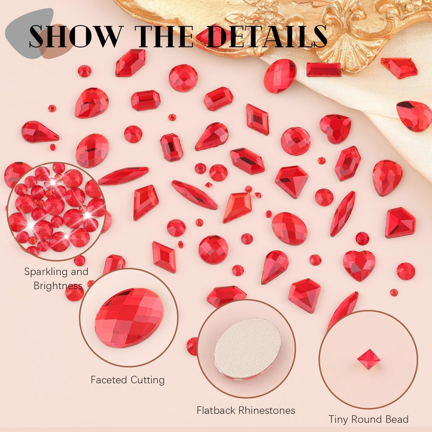 2680Pcs Red Glass Nail Rhinestones 120Pcs Multi Shapes Flatback Nail Gems + 2560Pcs 1.5-4mm Round Crystal, Manicure Nail Charms Diamond Gemstones for Acrylic Nails Decoration