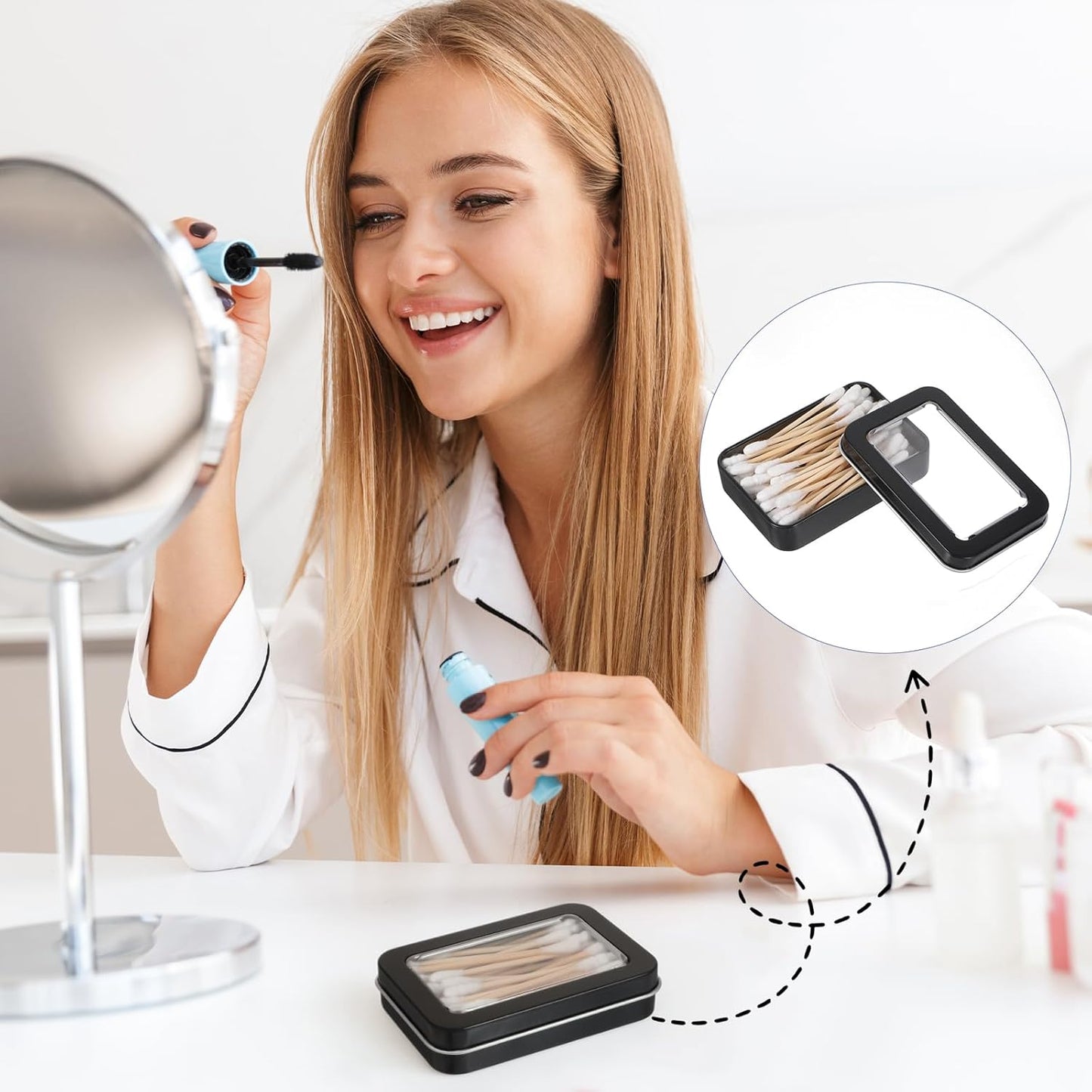 5Pcs Cotton Swab Holder for Travel, Portable Small Dental Floss Case Metal Empty Cotton Ball Holder with Dustproof Lid Floss Picks Dispenser for Travel Outdoor(Silver)