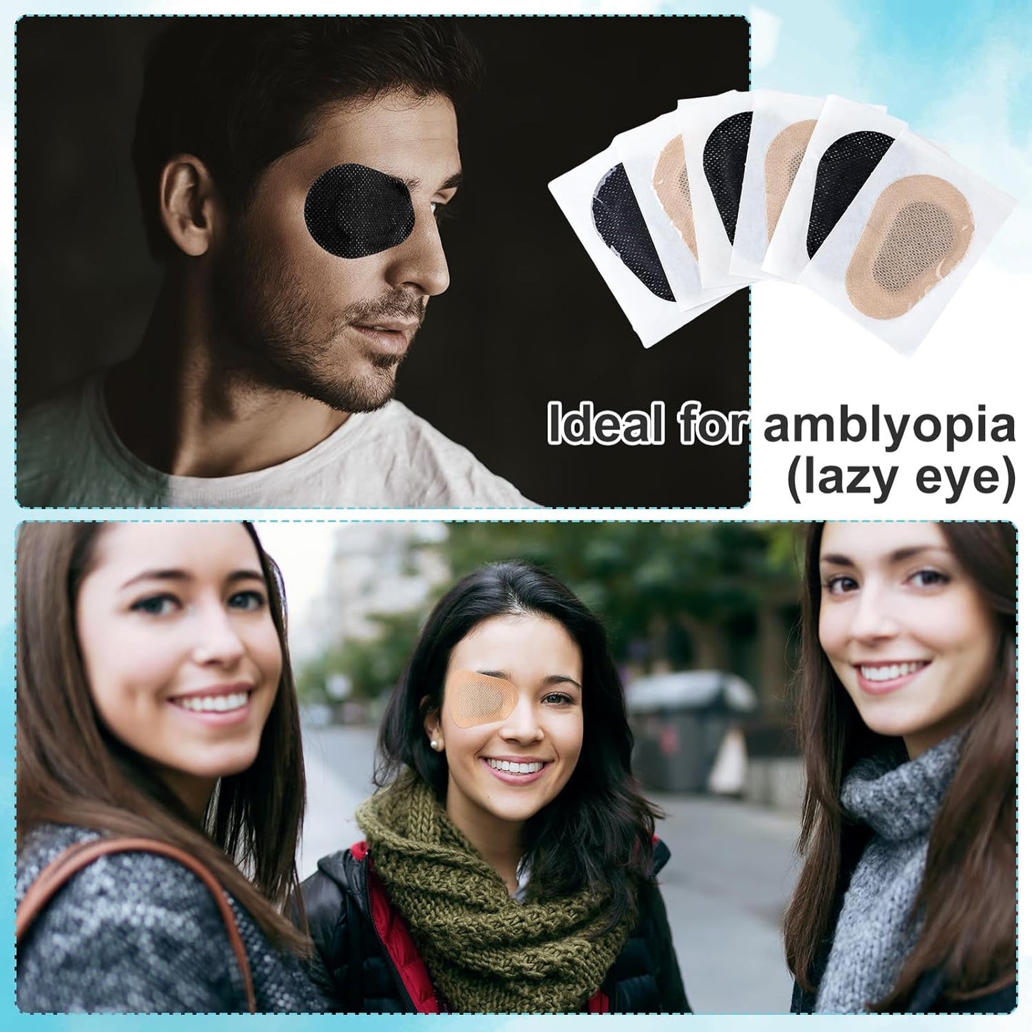 Panitay 40 Pcs Adhesive Eye Patches for Adults Disposable Breathable Medical Eye Patch for Amblyopia Lazy Latex Free Adhesive Bandages for Men(3 x 2 Inch,Nude, Black)
