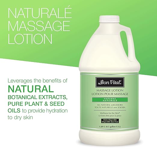 Bon Vital' Naturale Massage Lotion with Natural Ingredients for Earth-Friendly Massage, All Natural Moisturizer, Relieves Muscle Soreness and Increases Circulation, 1/2 Gal, Label may Vary