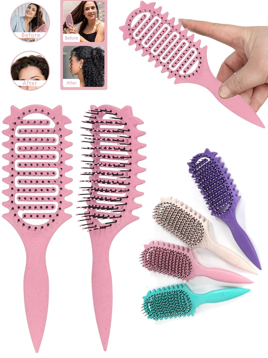 Curl Defining Brush for Curly Hair, 2025 Vented Detangling Brush for Wet, Curl Styling Brush for Women, Less Pulling, Defines & Shapes, Great Gift for Curly Hair Women (Pink)