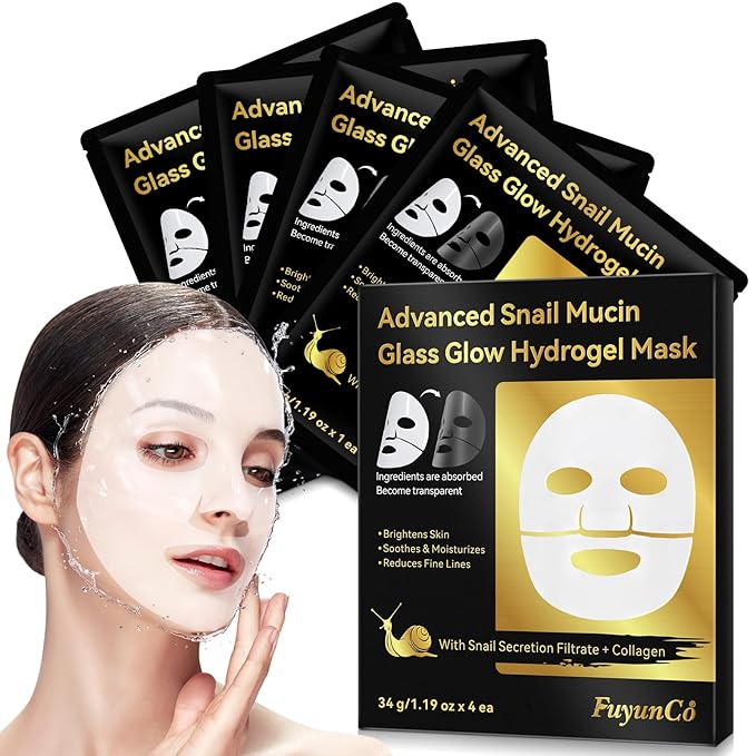 Advanced Snail Mucin Glass Glow Hydrogel Face Mask,Snail Mucin Serum Masks,Hydrating Collagen Face Masks Anti Wrinkle Deep Moisturizing Snail Mucin Masks Anti Aging for All Skin Types