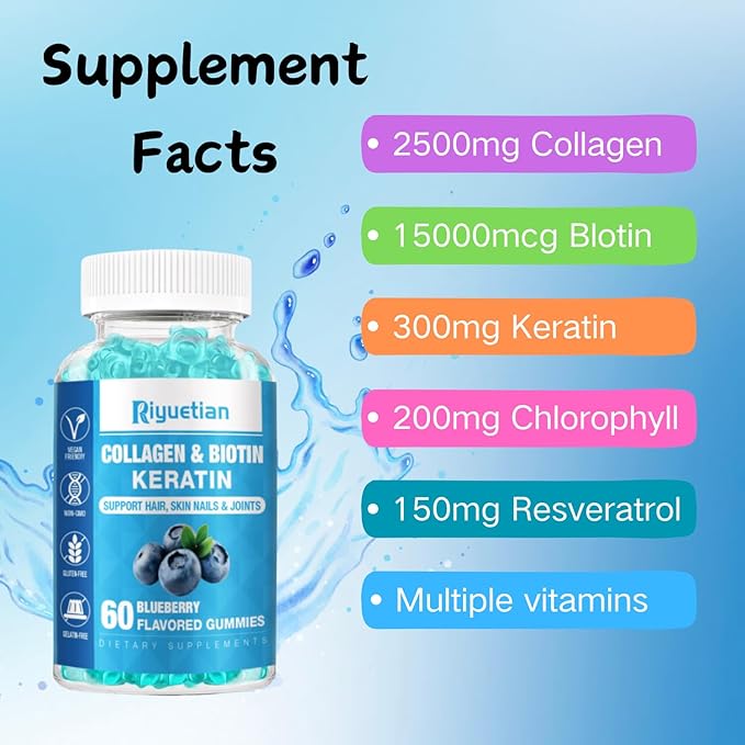 Biotin Gummies with Collagen for Adults Women & Men - Hair Skin Nails Gummies with biotinis - Vitamins Gummies for Woman - 120 Gummies Hair Vitamins - Vegan, Non-GMO - biotin 15000mcg