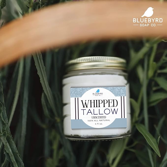 Bluebyrd Tallow Lotion – Large 9oz Size – 100% Grass-Fed & Hand-Whipped – Deeply Moisturizes & Soothes Dry, Sensitive Skin, Face + Body (9oz, Unscented)