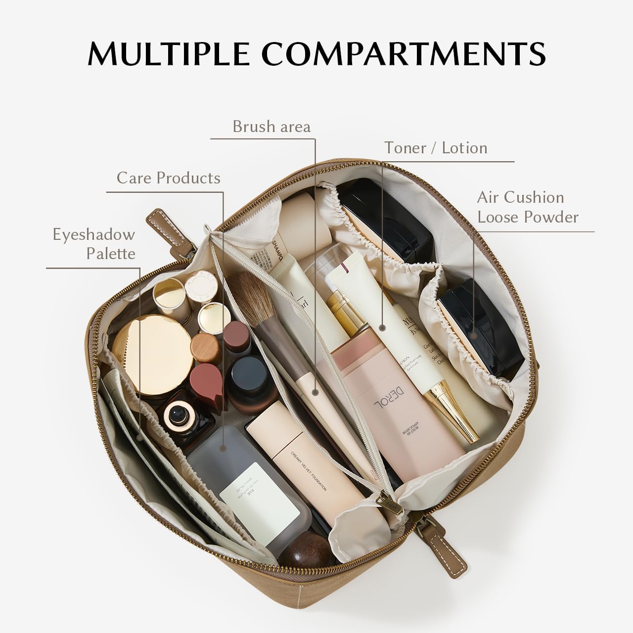 EACHY Travel Makeup Bag,Large Capacity Cosmetic Bags for Women,Waterproof Portable Pouch Open Flat Toiletry Bag Pattern Makeup Bag