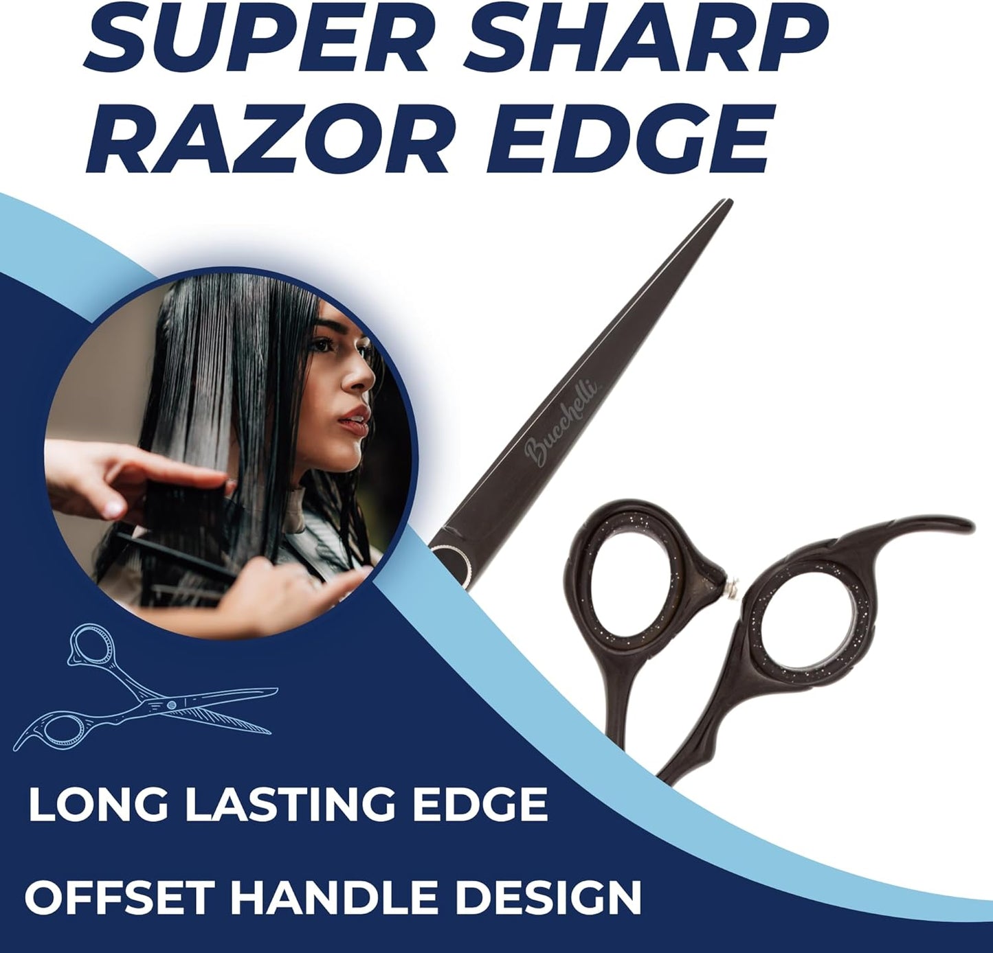 6.5 Inch Left Handed Shears for Hair Cutting - Japanese 440A Inch Barber Scissors - Micro Bevel Edge with Adjustable Tension Knob - Hair Shears Black (Black Left 6.5")