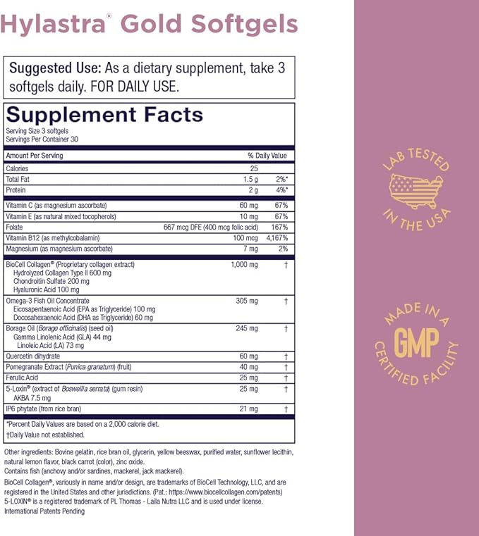 Purity Products Hylastra Gold Softgels Collagen + Hyaluronic Acid + Beauty Boosting Powerhouse Ingredients - Increased Skin Hydration & Elasticity - Reduces Fine Lines & Wrinkles - 90 Softgels