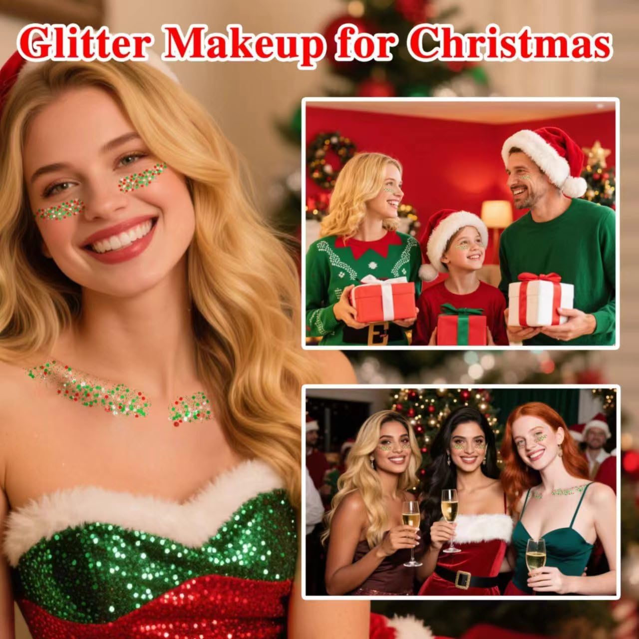 MEICOLY Red and Green Face Body Glitter Stick for Christmas,Hair Glitter Stick for Kids and Women,Sparkle Christmas Glitter Makeup,Chunky Face Glitter for Festival Party Rave Accessories