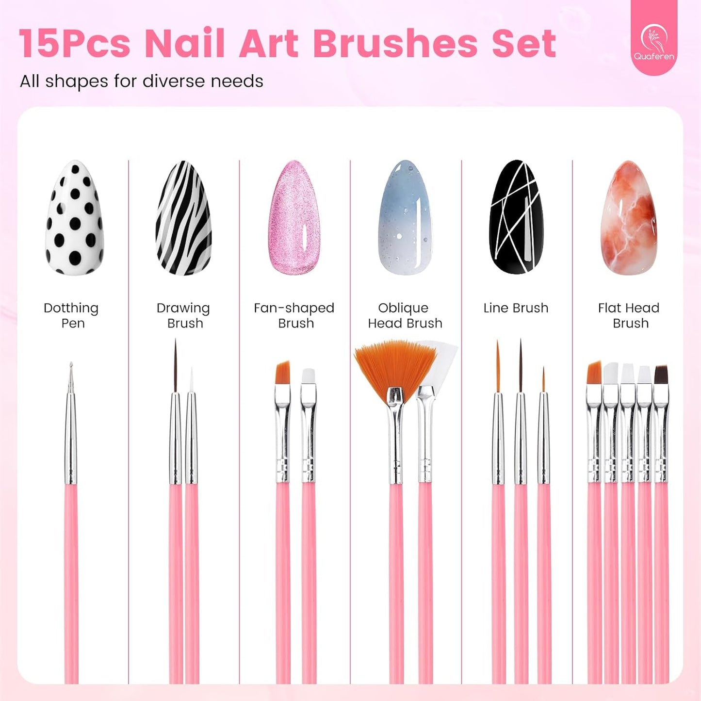 Quaferen Nail Brushes for Nail Art 39PCS Nail Brush Tools Set with Nail Stand Holder 2-in-1 Nail Art Palette Professional Acrylic Nail Brushes Kit for Beginners Home Salon