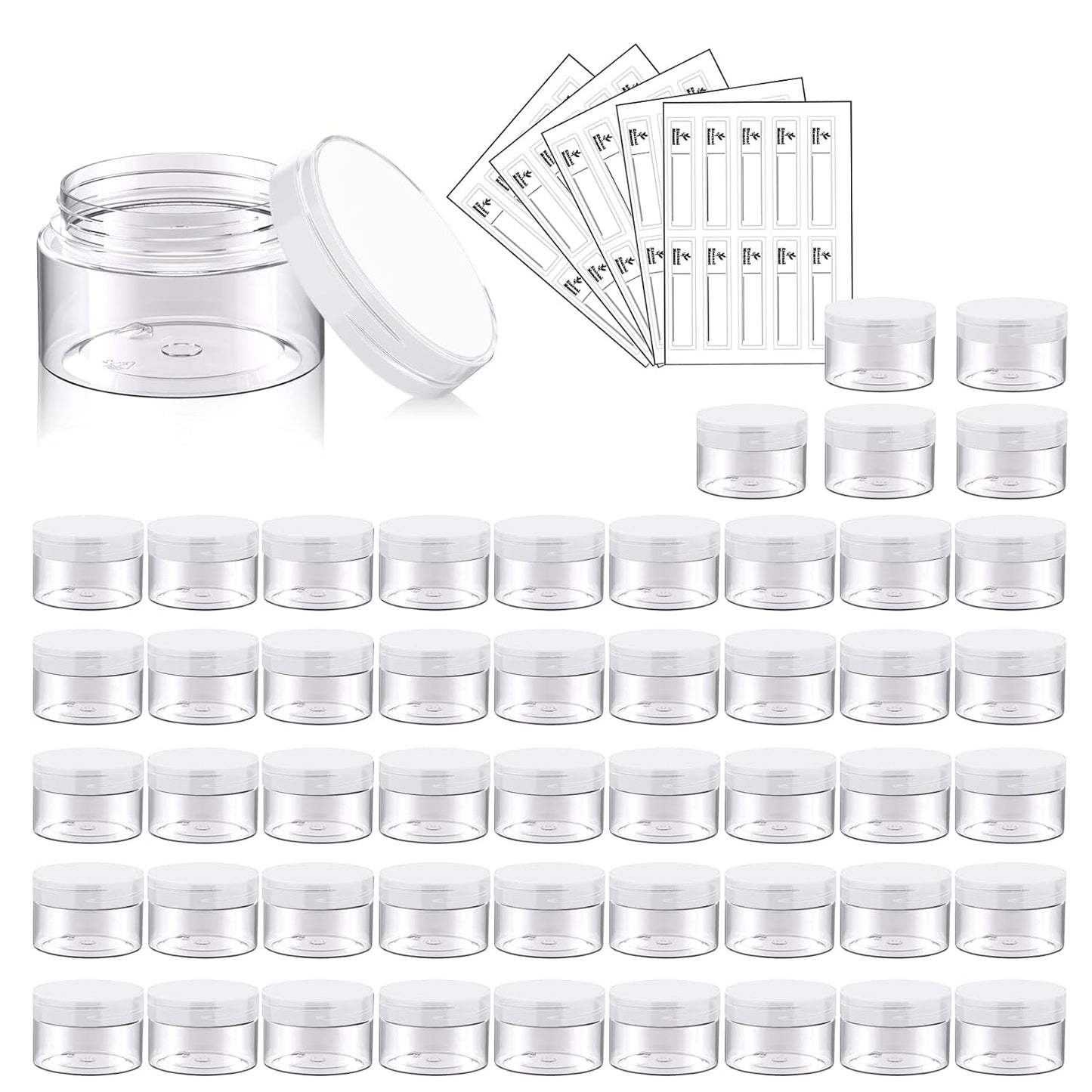 50 Pack 1 OZ Plastic Jars Round Clear Cosmetic Container with Clear Lids, Eternal Moment Slime Jars for Lotion, Cream, Ointments, Makeup, Eye shadow, Rhinestone, Samples, Pot, Travel Storage