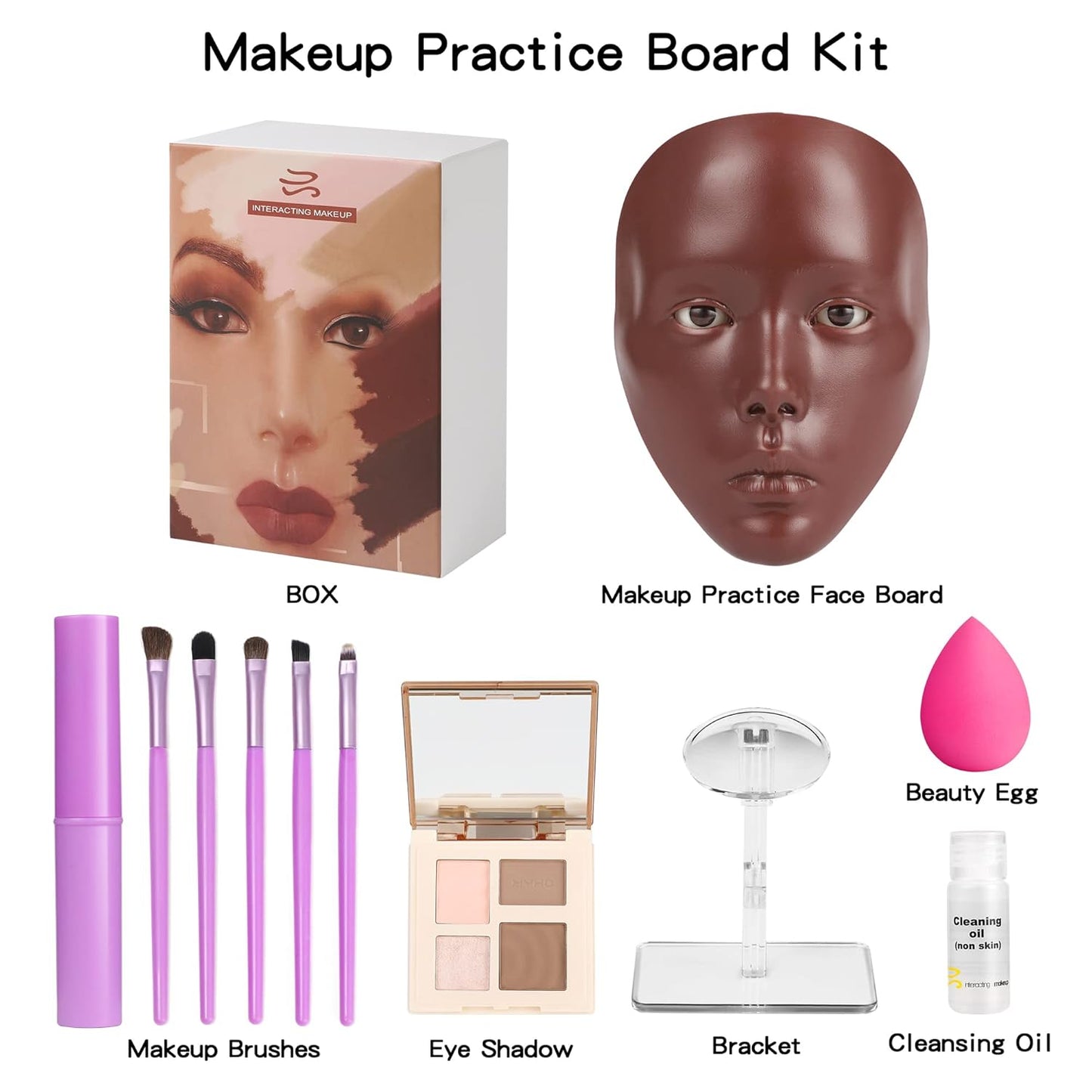 Makeup Practice Face, 5D Reusable Silicone Make up Practice Board Mannequin Face with Makeup Brushes Sponge Set and Eyeshadow Board Kit for Emerging Artist, Girl's Gift, Black