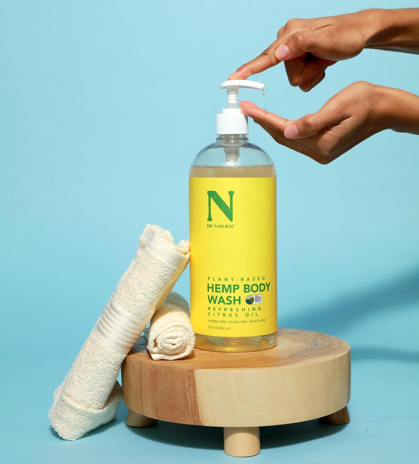 Dr. Natural Hemp Body Wash, Citrus, 32 oz - Pure Plant-Based Body Wash - Deep Cleansing and Moisturizing with Organic Shea Butter - Enriched with Hemp Seed Oil - Suitable for Sensitive Skin