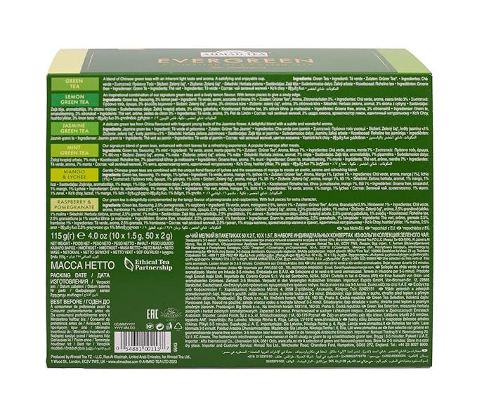 Ahmad Tea Green Tea, Evergreen Selection Pack Teabags, 60 Foil Teabags - Caffeinated & Sugar-Free