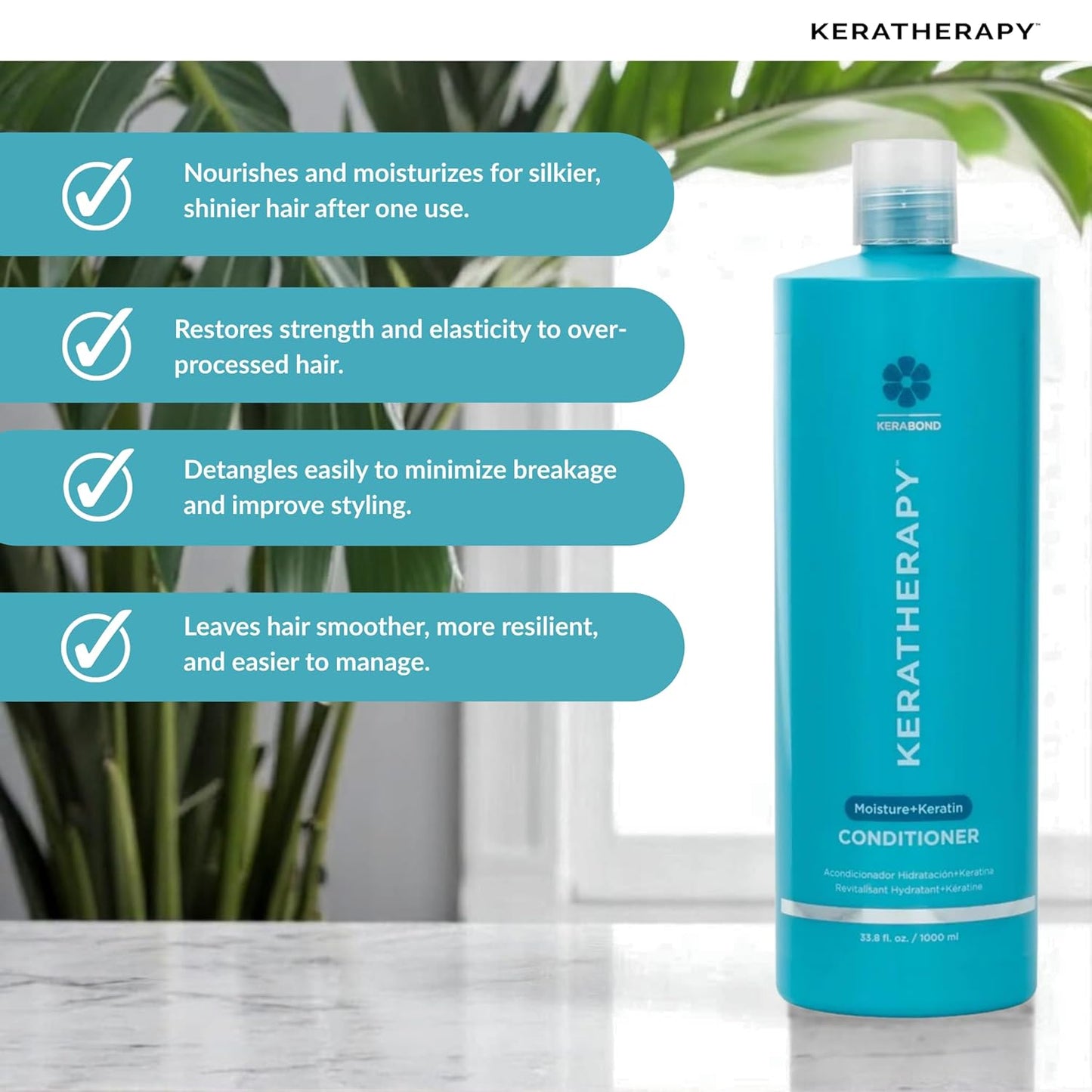Keratherapy Keratin Infused Moisture Conditioner, 33.8 fl. oz., 1000 ml - Hydrating & Moisturizing Conditioner for Dry Hair with Collagen, Jojoba Oil, & Kerabond Technology