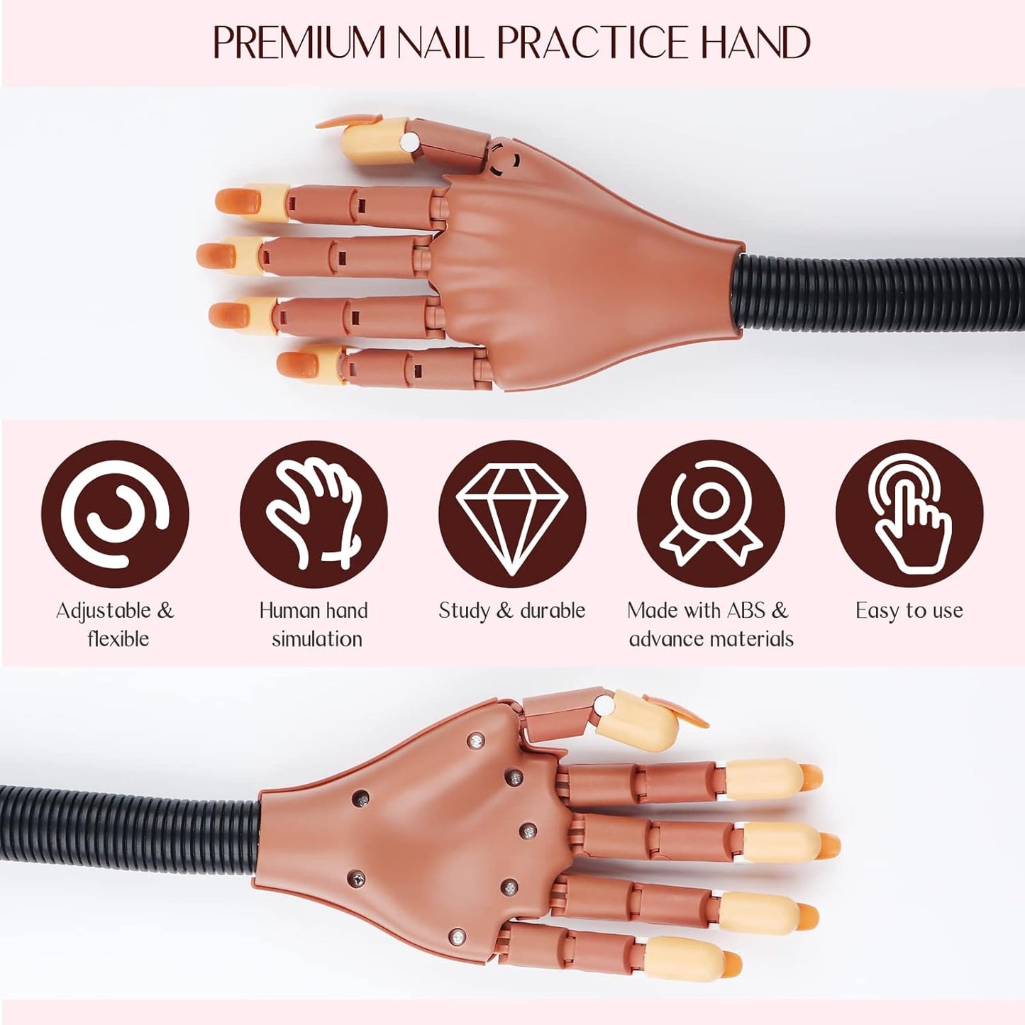 Saviland Practice Hand for Acrylic Nails, Flexible Moveable Fake Hands, Manicure Trainng Hand Nail Kit for Beginners, Movable Nail Maniquin Hand with 200PCS Nail Tips, Nail Glues, Brush and Clipper