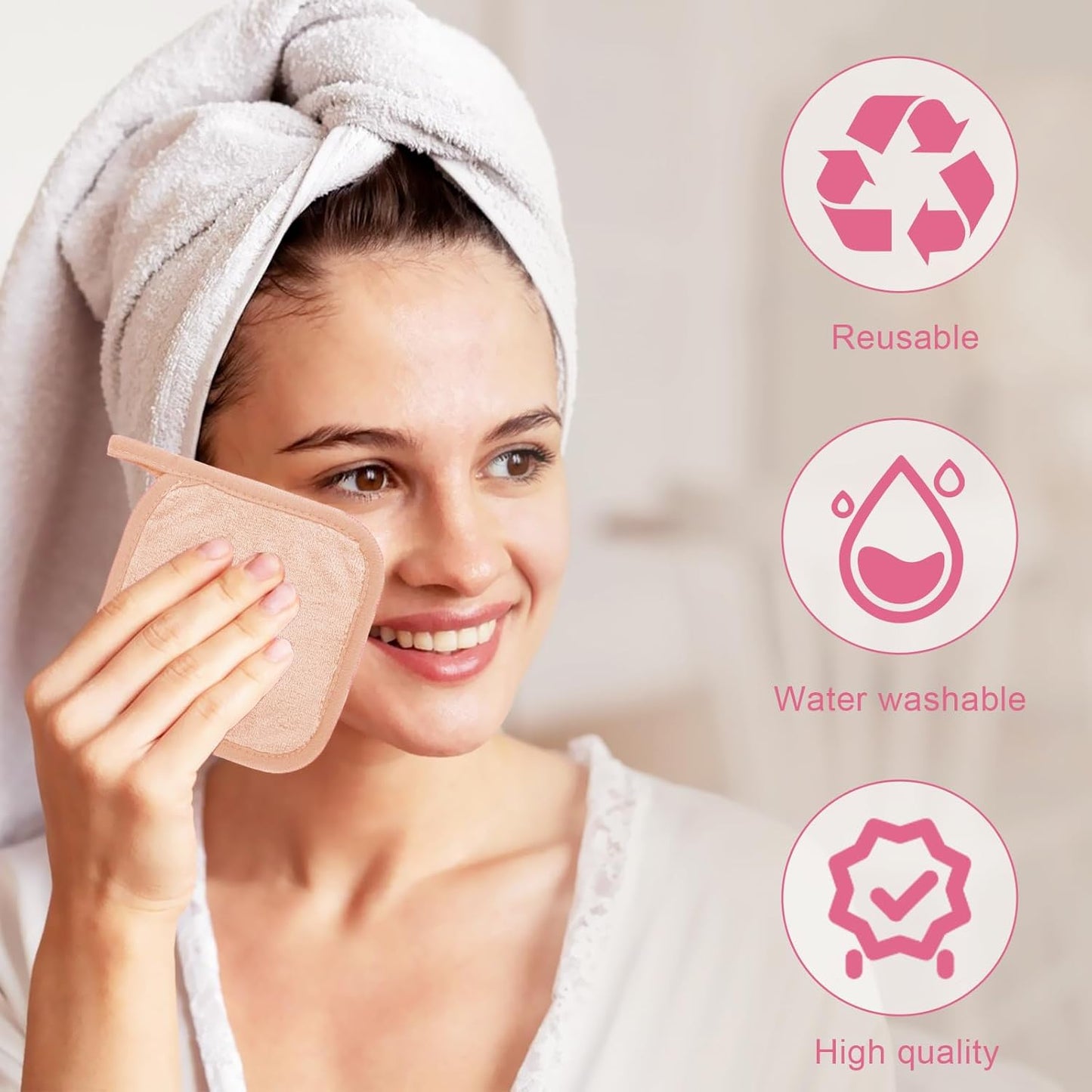 Makeup Remover Cloth 12 Pack, Ultra Soft and Reusable Microfiber Makeup Remover Towels for All Skin Types, Perfect Face Towels for Women, 6 Inch X 6 Inch, Pink
