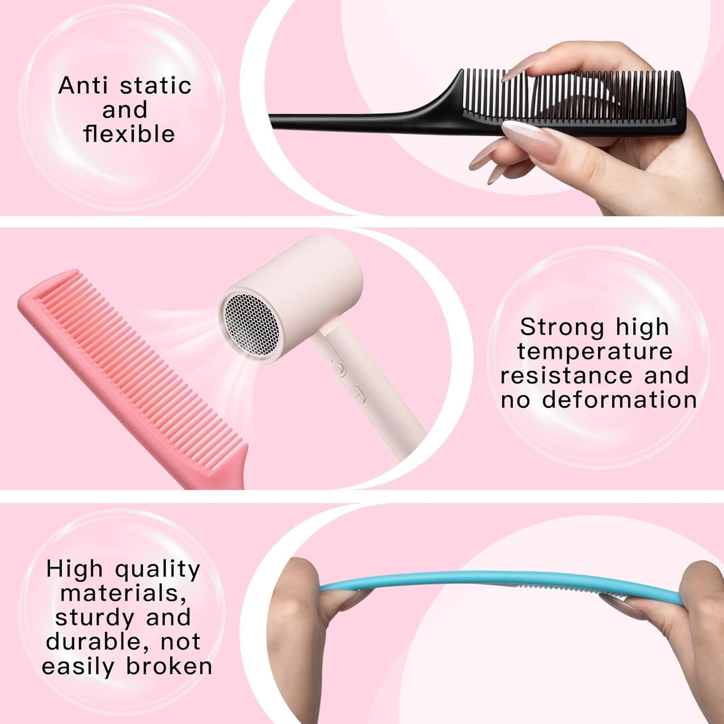 4 Pcs Rattail Combs for Women -Fine Tooth Styling Comb with Ergonomic Handle, Anti-Static Heat-Resistant Professional Hair Parting Tools for Smooth Detangling, Updos & Salon-Perfect Hairstyles.