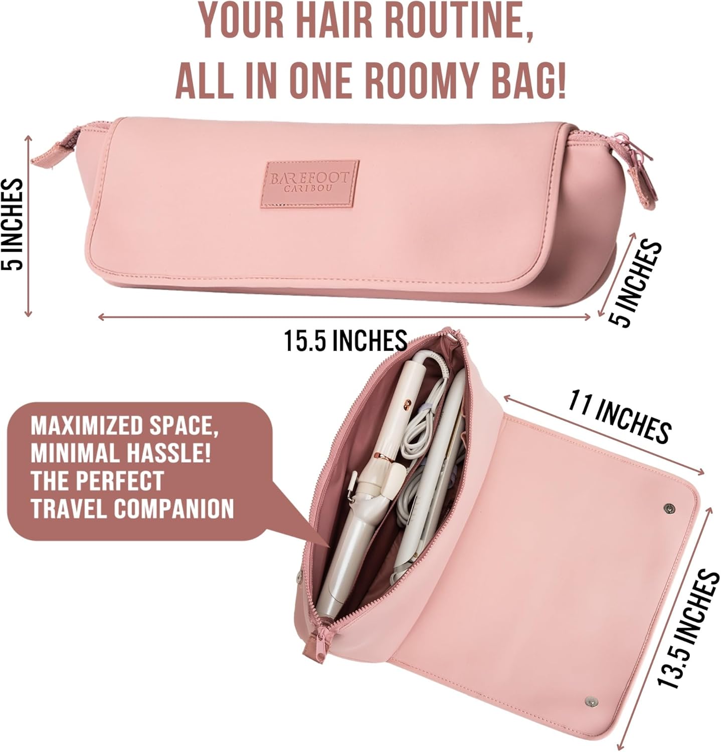 BAREFOOT CARIBOU Hair Tools Travel Bag and Heat Resistant Mat for Flat Irons, Straighteners, Curling Iron, and Haircare Accessories, 2-in-1 design, with Interior Pockets, Portable Organizer