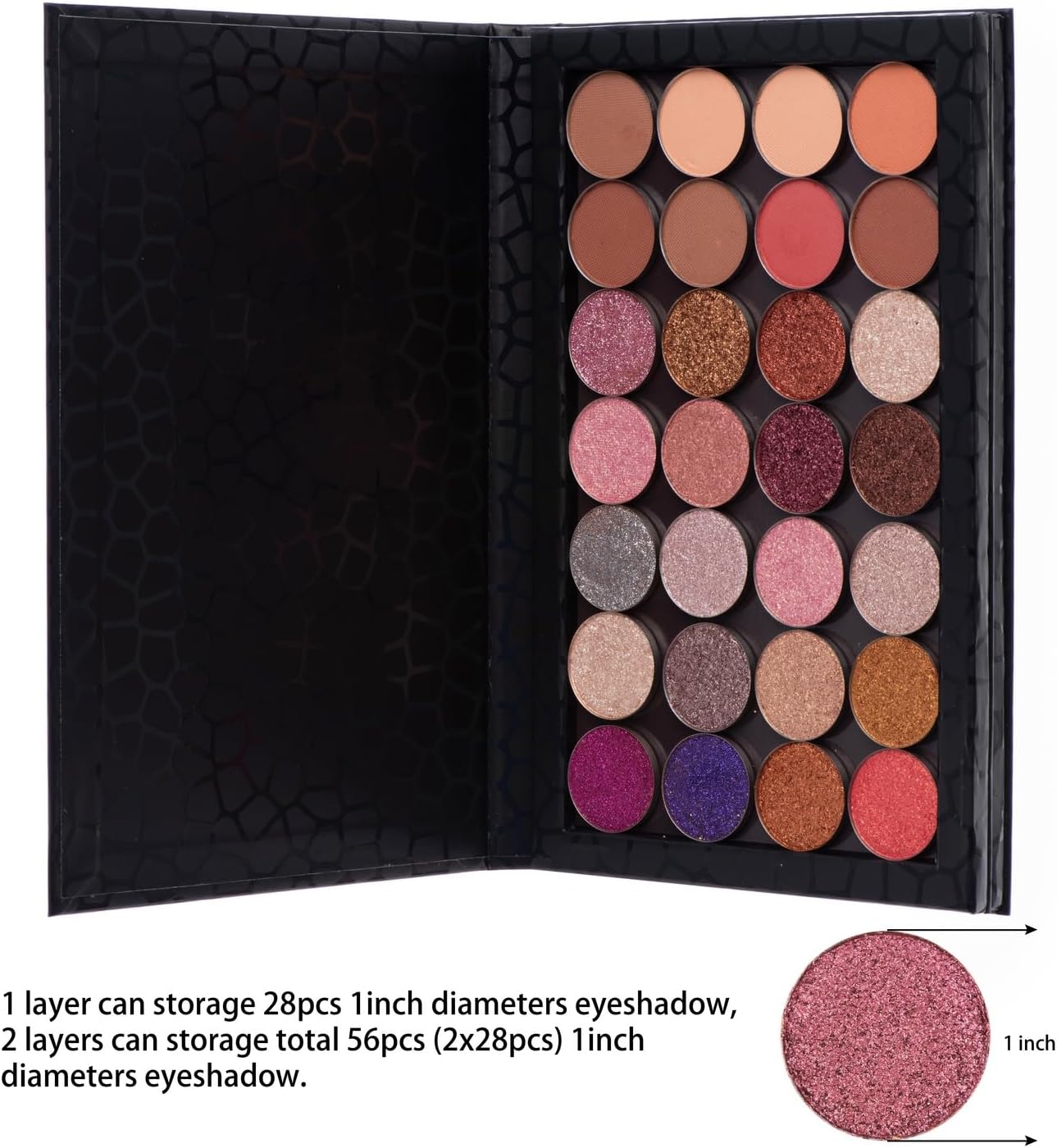 Allwon 2-Layer Book Shaped Magnetic Palette Large Empty Makeup Palette Storage Box for Eyeshadow Lipstick Blush Powder (Black)