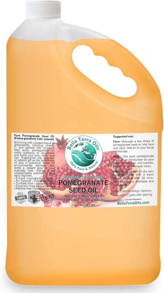Bella Terra Oils Pomegranate Seed Oil – 1 Gallon – 100% Pure & Natural, Cold-Pressed, Unrefined – Hydrating & Nourishing for Skin & Hair – Antioxidant-Rich Beauty Oil
