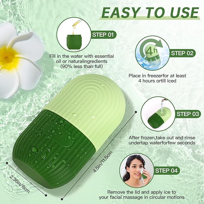 Facial Ice Roller, Face and Eye Massage Tool, Silicone Ice Mold, Gua Sha, Green