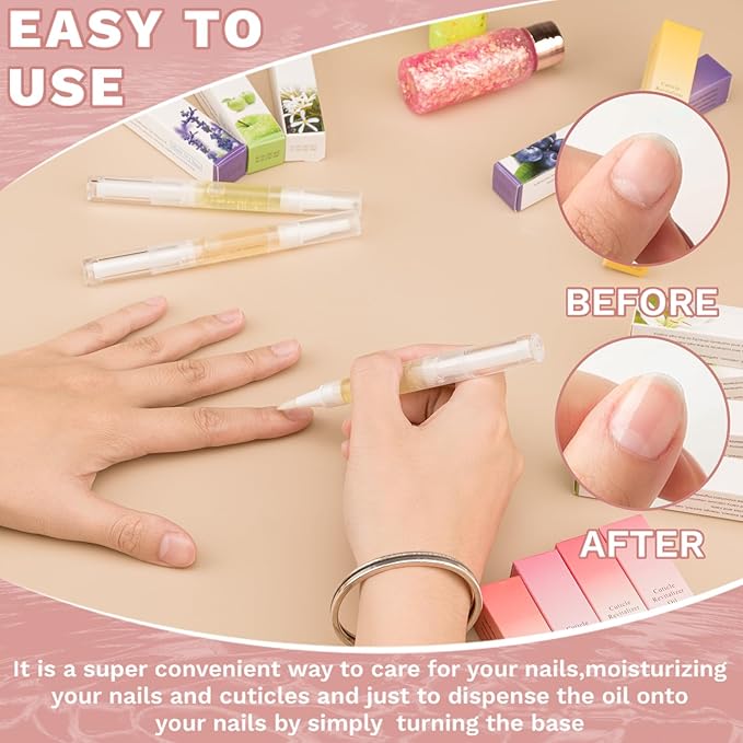Meschett 2PCS Cuticle Oil Pens for Nail Care,Cuticle Revitalizer Oil Pen with Soft Brush,Cuticle Oil to Prevent Nail Cracking and Dry (Aloe & Jasmine Flavor)