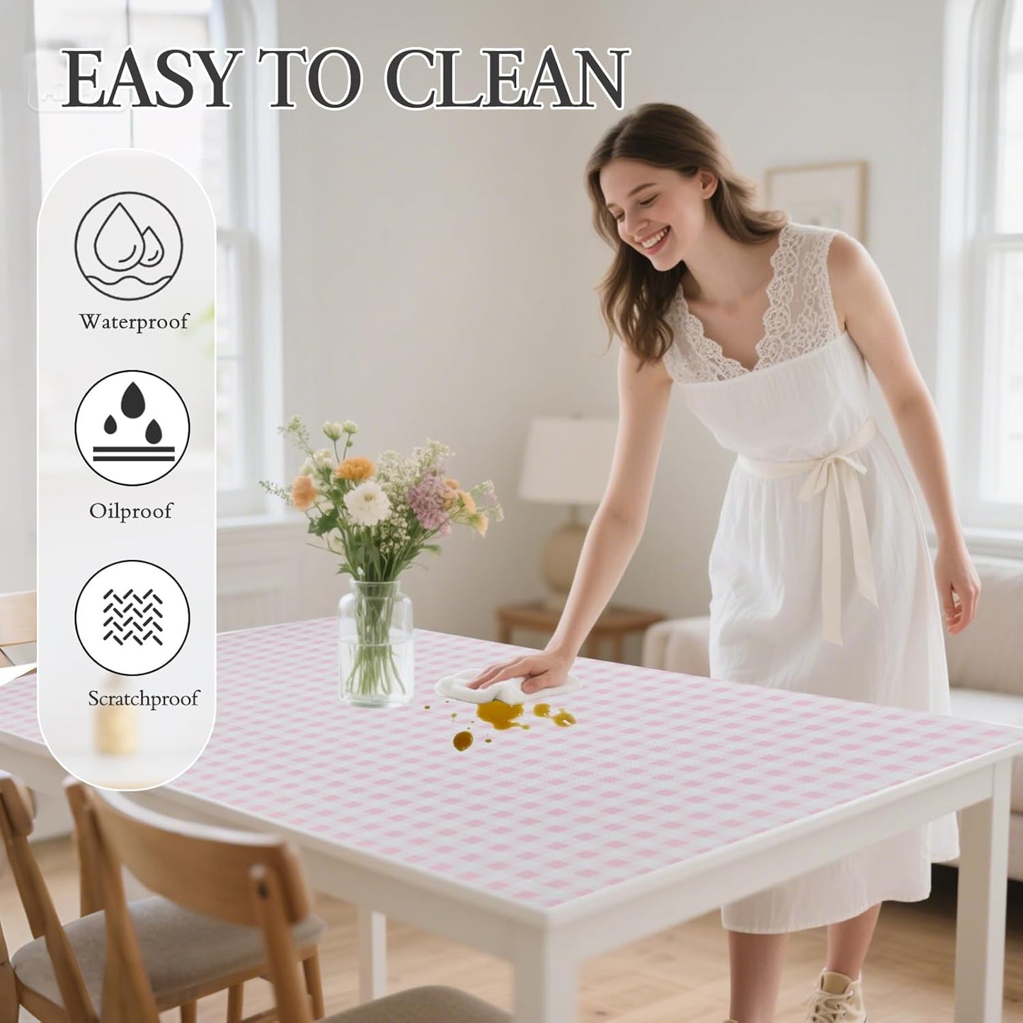 Beautysaid Shelf and Drawer Liner for Kitchen Cabinet, Non Adhesive Non Slip Shelf Paper Waterproof Washable Thickened for Dresser Pantry Shelve Bathroom Protector Liner(Pink Checker,23.6 in x 10 FT)