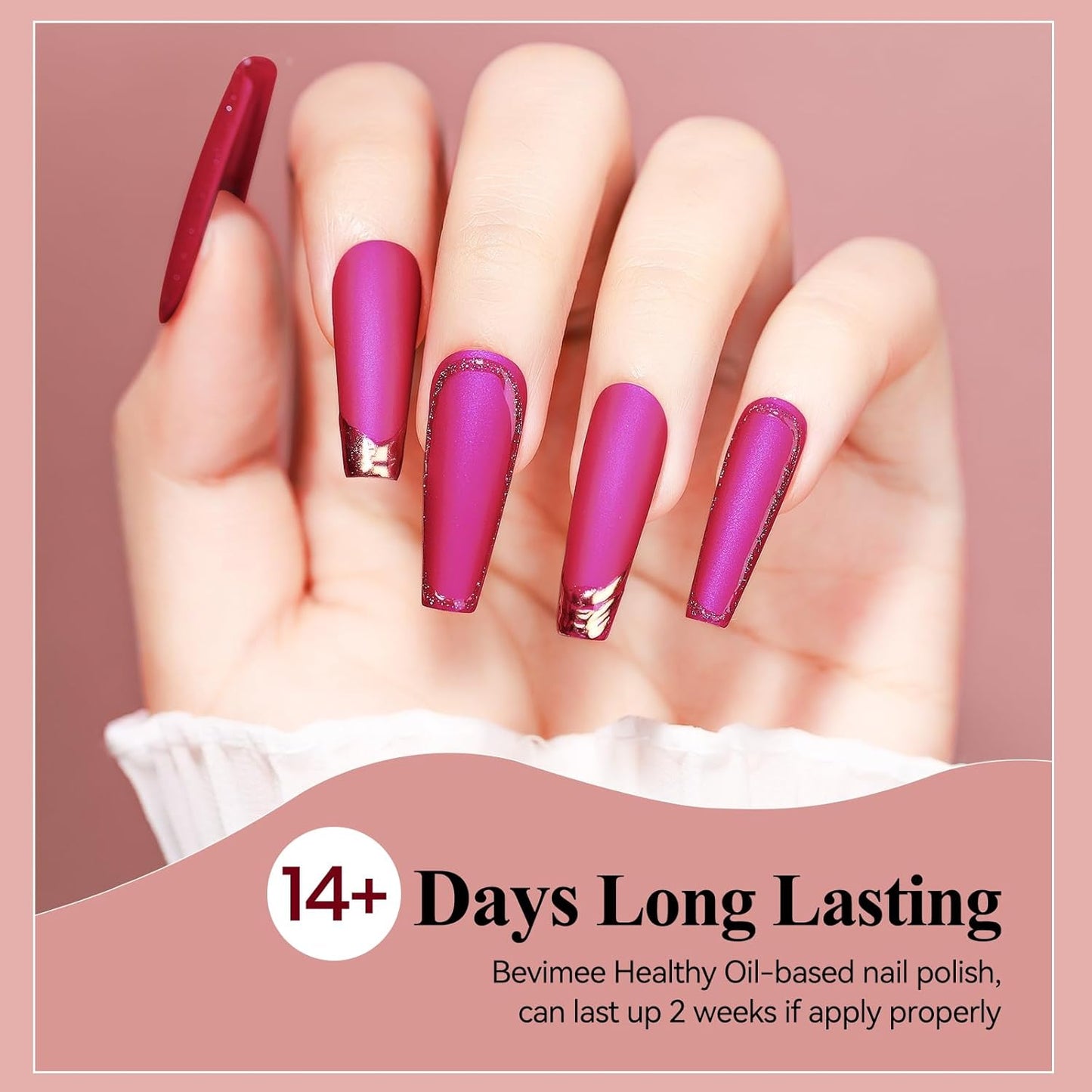 Matte Nail Polish, Air Quick Dry, Hot Pink Nail Lacquer Matte Finish, High Pigmented Long Lasting & Fast Drying Velvet Nail Polish For Nail Art, Mist Effect 12ml