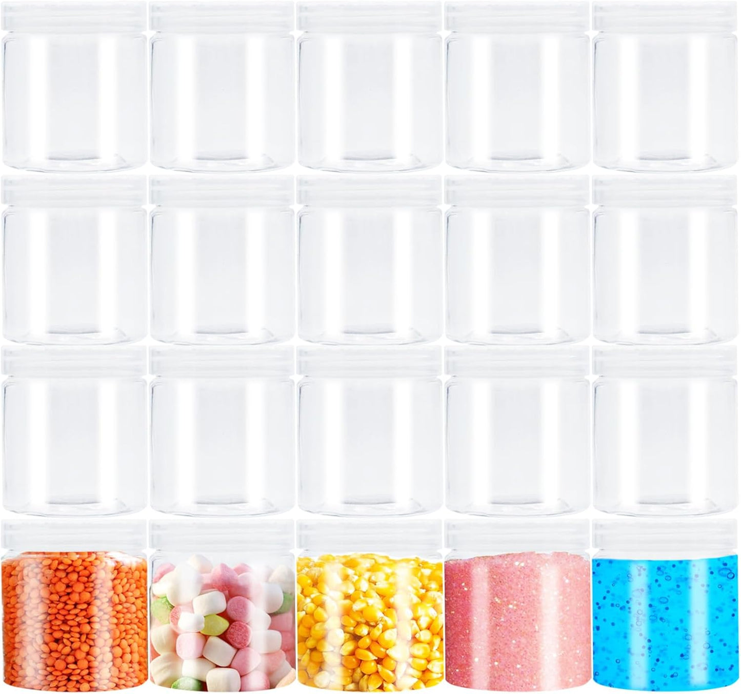 20Pack 4oz Clear Plastic Slime Containers with Lids,Round Refillable Travel Storage Sealed Jars Wide Mouth Container for Candy,Makeup,Cosmetics,Lotions,Eye Shadow,Cream,Butters
