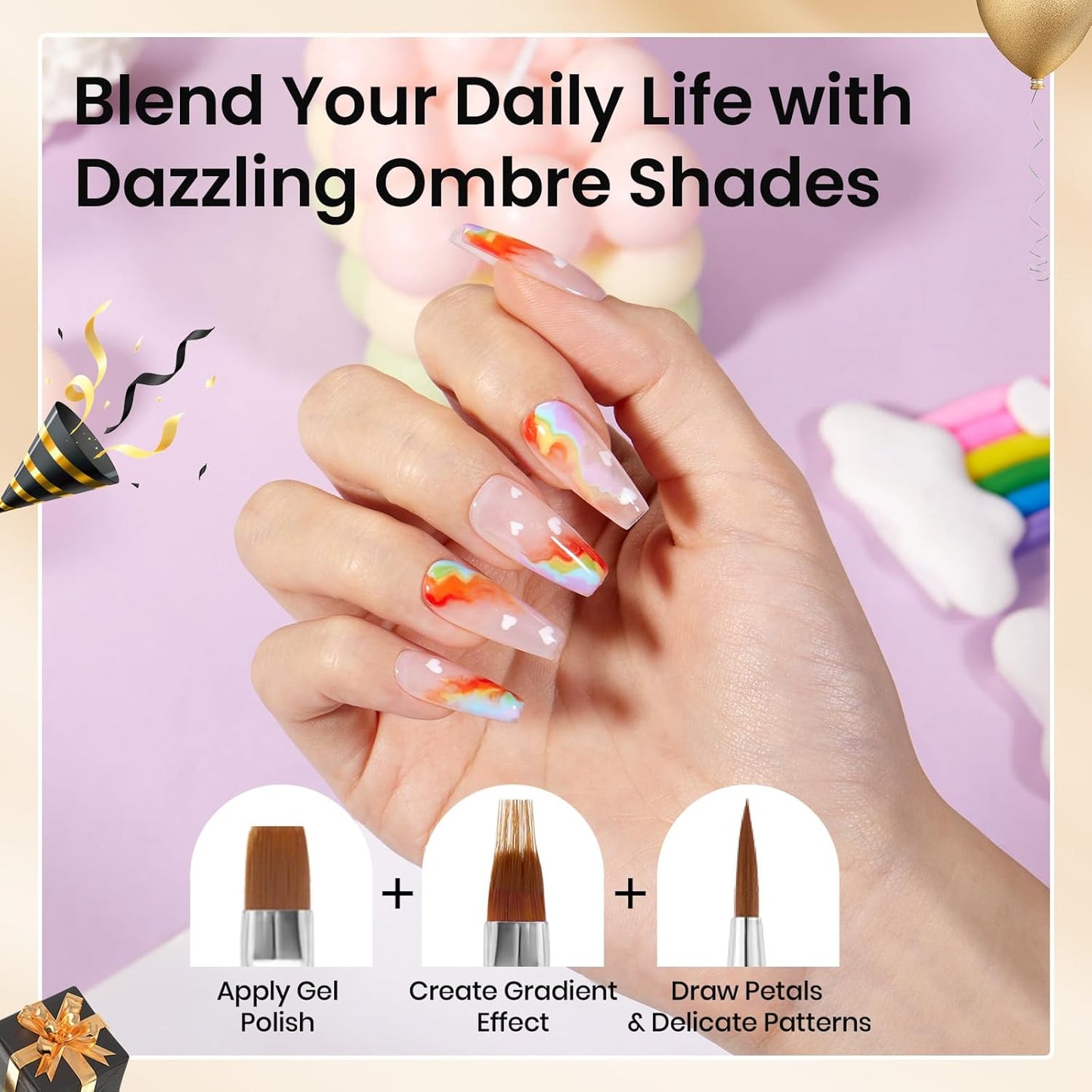 Beetles Nail Art Brushes 8pcs – Crystal Nail Art Tools 5pcs Double-headed Nails Dotting Tool, 3pcs Striping Liner Brushes for Nails with Pearls Bowknot Stickers, DIY Home Salon Manicure Design Tools