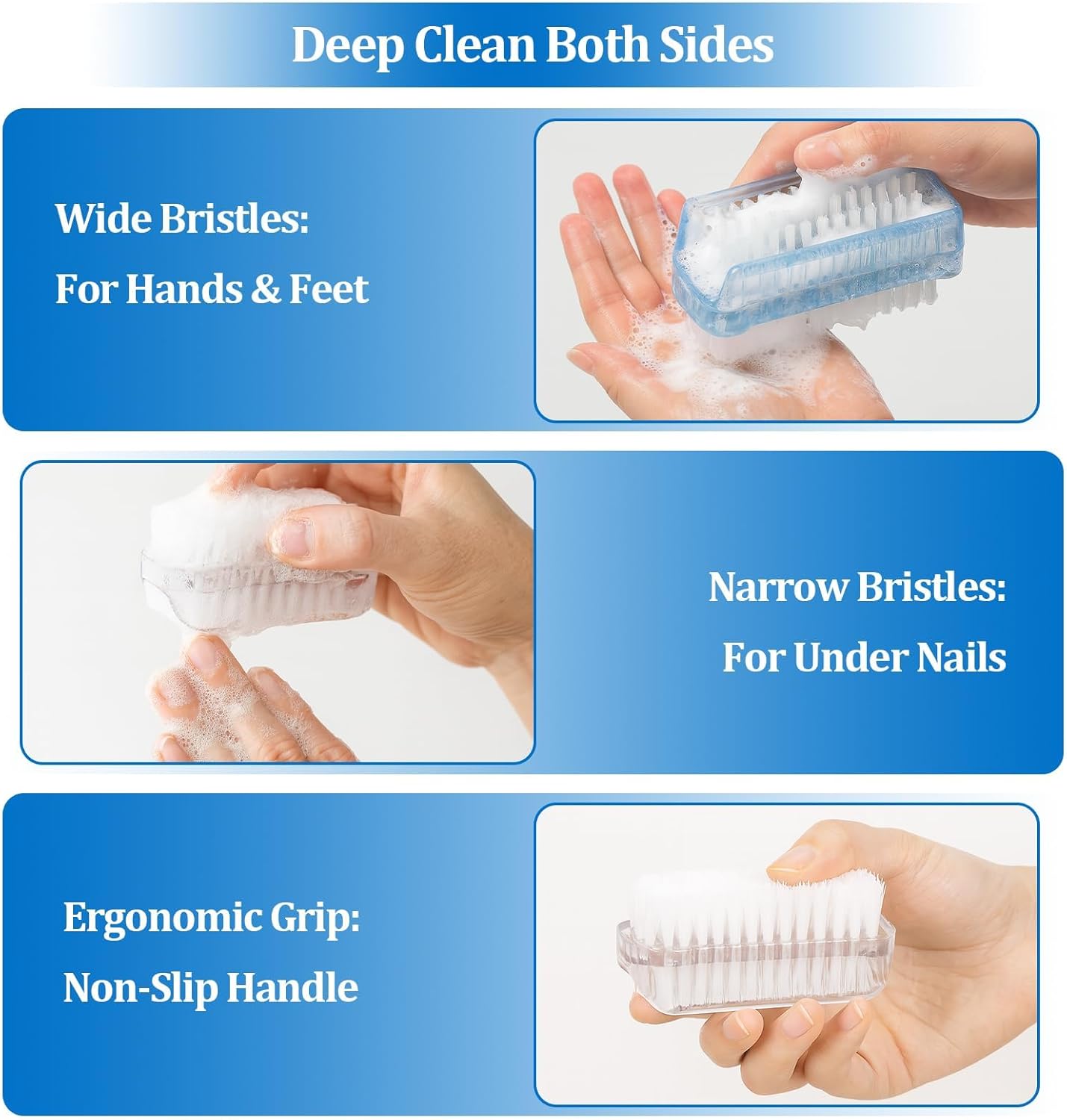 Nail Brushes for Cleaning Fingernails Nail Scrubber Brush Plastic Double-Sided Fingernail Cleaning Brush for Home, Office, Kitchen, Travel, and Gardening for Deep Cleaning （3 Pack）
