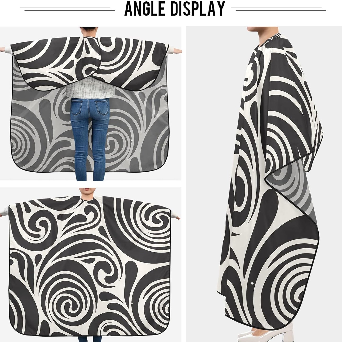 visesunny Barber Cape Black Whirlpool Pattern Polyester Hair Cutting Salon Cape Apron Anti-Static Haircut Water-Resistant Shaving Cloth Beard Shaving Bib Hairdressing Cape